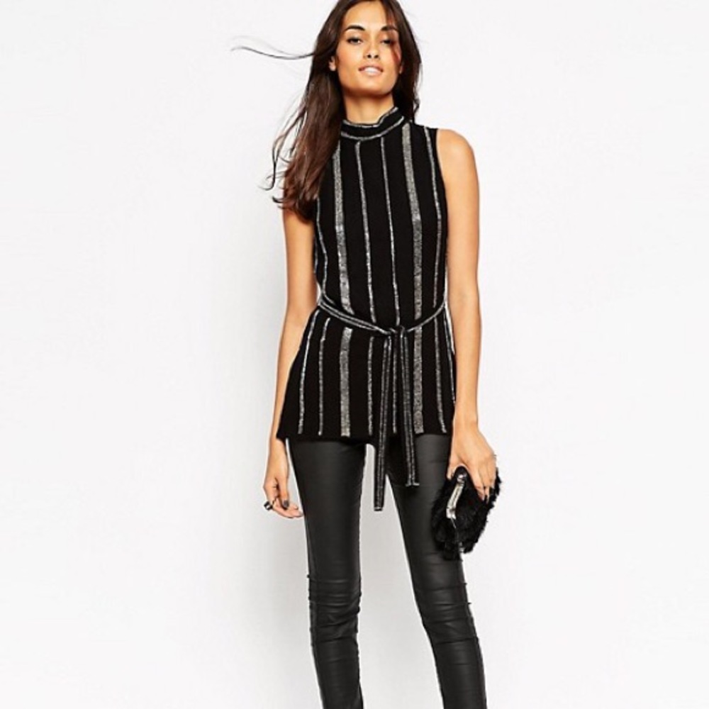 ASOS beaded tunic with low back and tie waist